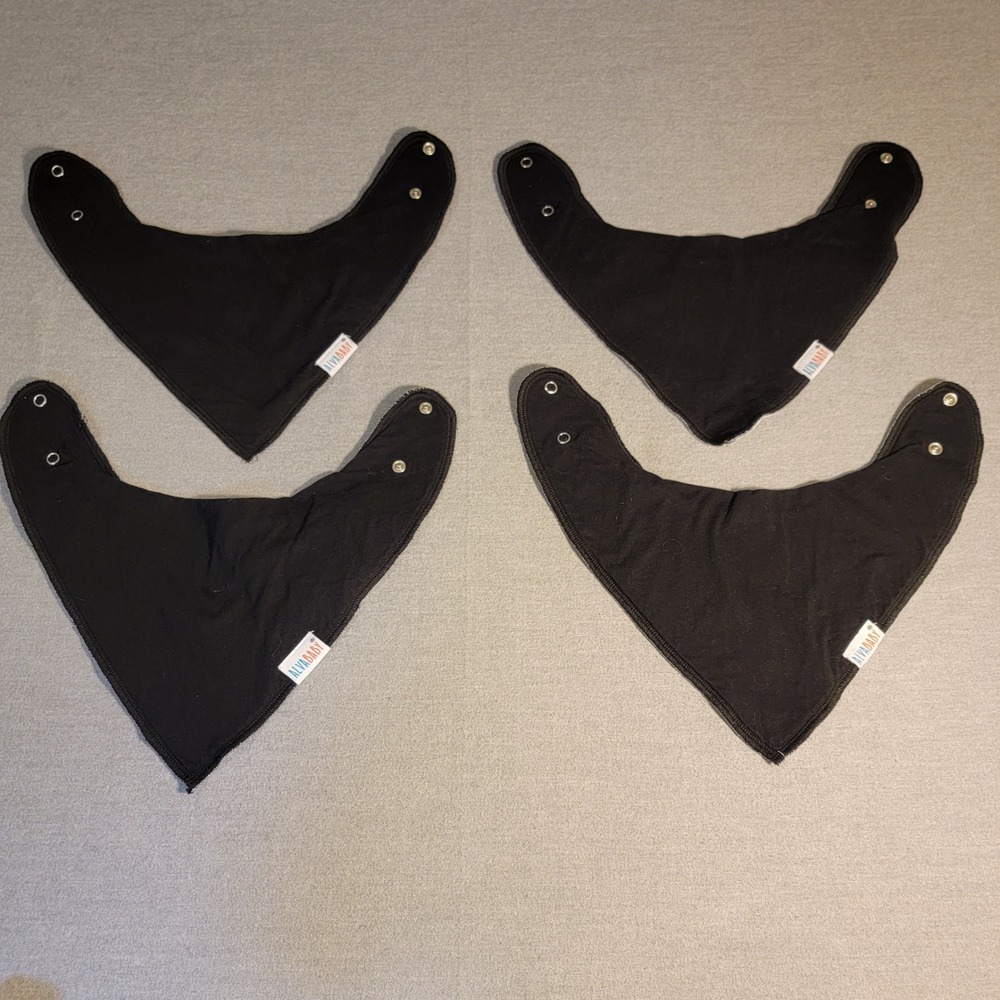 AlvaBaby Bandana Bib "4 pcs Bundle" Unisex Black Excellent Organic Cotton Fleece